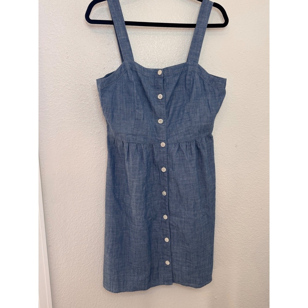 NWT J.Crew Chambray Button-Front Square Neck Fit & Flare A-Line Dress Blue SZ8 - Picture 2 of 7